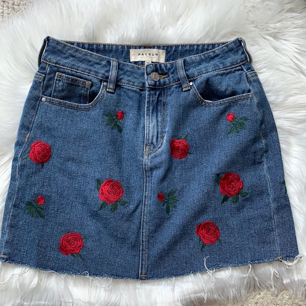 PacSun Embroidered Rose Jean skirt